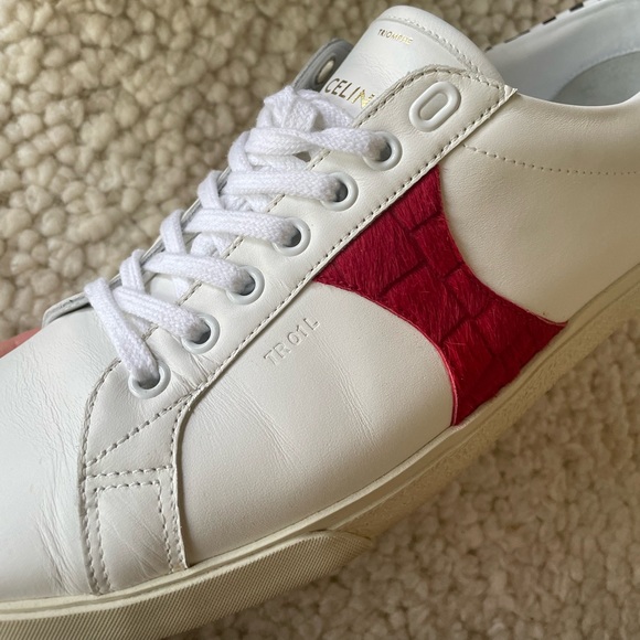 Celine triomphe leather white sneakers with horse fur details size 43 TR01L - Picture 14 of 15